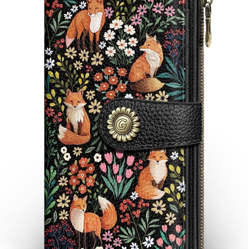 Floral Fox Pattern Wallet Phone Case - Picture 4 of 6